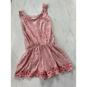 House of Pom girls romper short pink sz medium 100% cotton shortall print